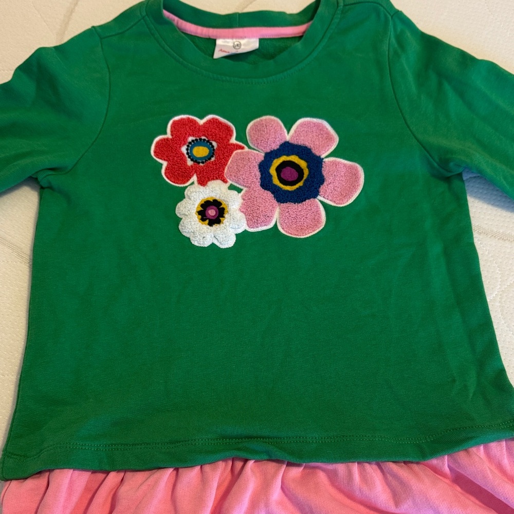 Hannah Andersson Green Kids Dress with Floral Design sz 140